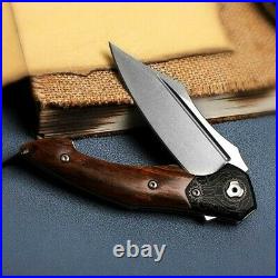 Clip Point Folding Knife Pocket Ball Bearing Hunting Survival M390 Steel Wood S