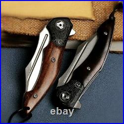 Clip Point Folding Knife Pocket Ball Bearing Hunting Survival M390 Steel Wood S