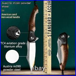 Clip Point Folding Knife Pocket Ball Bearing Hunting Survival M390 Steel Wood S