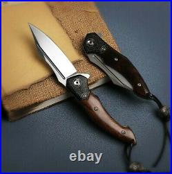 Clip Point Folding Knife Pocket Ball Bearing Hunting Survival M390 Steel Wood S