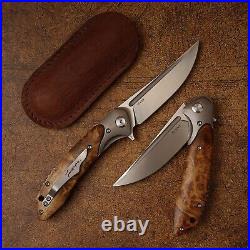 Clip Point Folding Knife Pocket Hunting Survival Camping Combat 154CM Steel Wood