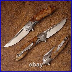 Clip Point Folding Knife Pocket Hunting Survival Camping Combat 154CM Steel Wood