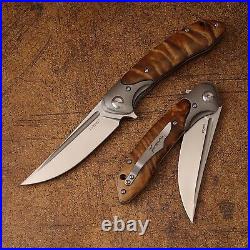 Clip Point Folding Knife Pocket Hunting Survival Camping Combat 154CM Steel Wood