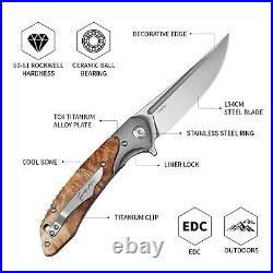 Clip Point Folding Knife Pocket Hunting Survival Camping Combat 154CM Steel Wood