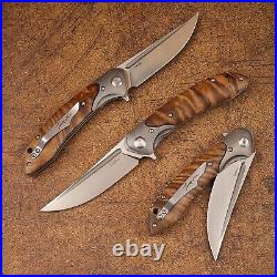 Clip Point Folding Knife Pocket Hunting Survival Camping Combat 154CM Steel Wood