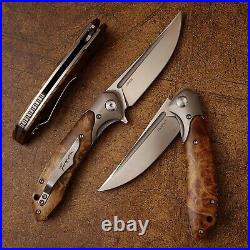 Clip Point Folding Knife Pocket Hunting Survival Camping Combat 154CM Steel Wood