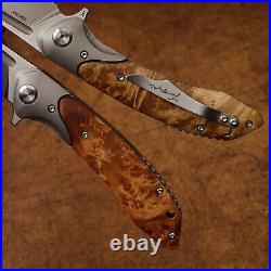 Clip Point Folding Knife Pocket Hunting Survival Camping Combat 154CM Steel Wood