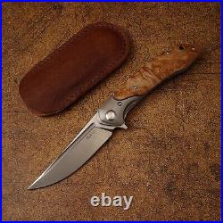 Clip Point Folding Knife Pocket Hunting Survival Camping Combat 154CM Steel Wood