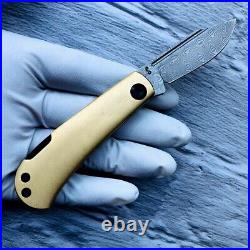 Clip Point Folding Knife Pocket Hunting Survival Damascus Steel Brass Handle EDC