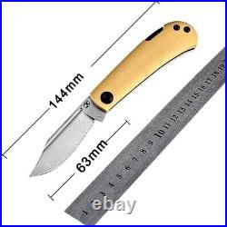 Clip Point Folding Knife Pocket Hunting Survival Damascus Steel Brass Handle EDC