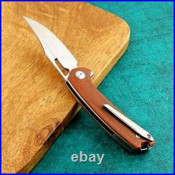Clip Point Folding Knife Pocket Hunting Survival M390 Steel Titanium Flax Handle