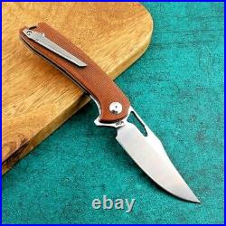 Clip Point Folding Knife Pocket Hunting Survival M390 Steel Titanium Flax Handle