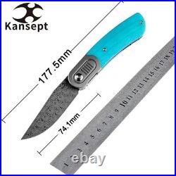 Clip Point Knife Folding Pocket Hunting Survival Camp Damascus Steel Tiffany G10