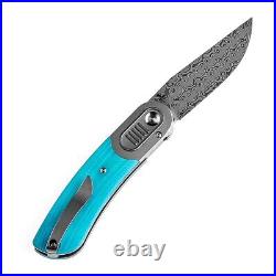 Clip Point Knife Folding Pocket Hunting Survival Camp Damascus Steel Tiffany G10