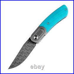 Clip Point Knife Folding Pocket Hunting Survival Camp Damascus Steel Tiffany G10