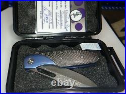 Crossfade Flipper Blue MokuTi Knife Titanium Carbon Fiber Damascus Blade $960