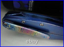 Crossfade Flipper Blue MokuTi Knife Titanium Carbon Fiber Damascus Blade $960