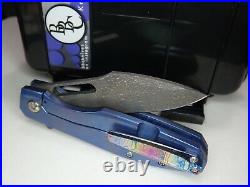 Crossfade Flipper Blue MokuTi Knife Titanium Carbon Fiber Damascus Blade $960