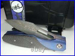 Crossfade Flipper Blue MokuTi Knife Titanium Carbon Fiber Damascus Blade $960