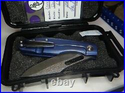 Crossfade Flipper Blue MokuTi Knife Titanium Carbon Fiber Damascus Blade $960