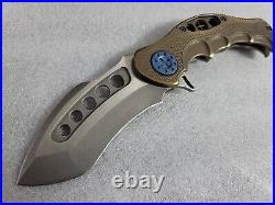 Curtiss Knives Custom BMF, SPOT Pivot, Textured Titanium, 3.75 Recurve Blade