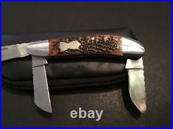 Custom Bill Simons 3 Blade Stockman Jigged Bone Slipjoint Folder Folding Knife