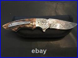 Custom Butch Ball Damascus Flipper Folder Folding Knife