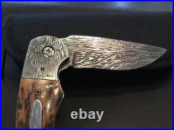 Custom Butch Ball Damascus Flipper Folder Folding Knife