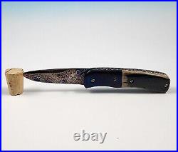 Custom Chuck Gedraitis Mini Liner Lock Folding Knife Blued Damascus Fossil Bone