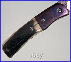Custom Chuck Gedraitis Mini Liner Lock Folding Knife Blued Damascus Fossil Bone