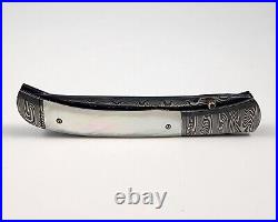 Custom Chuck Gedraitis Slim Liner Lock Folding Knife Damascus Steel Pearl Scales