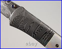 Custom Chuck Gedraitis Slim Liner Lock Folding Knife Damascus Steel Pearl Scales