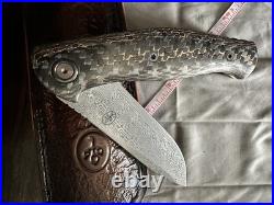 Custom Damasteel Folding Knife, Shashunder Ukrainian Knives, zirconium accents