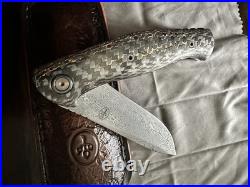 Custom Damasteel Folding Knife, Shashunder Ukrainian Knives, zirconium accents