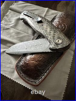Custom Damasteel Folding Knife, Shashunder Ukrainian Knives, zirconium accents