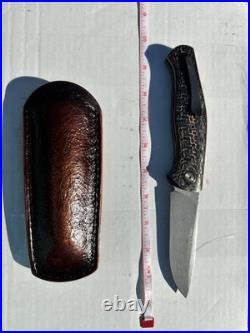 Custom Damasteel Folding Knife, Shashunder Ukrainian Knives, zirconium accents