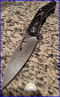 Custom Deception 2 Titanium Carbon Fiber Damascus S35VN Folding Knife