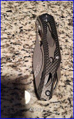 Custom Deception 2 Titanium Carbon Fiber Damascus S35VN Folding Knife