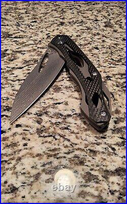 Custom Deception 2 Titanium Carbon Fiber Damascus S35VN Folding Knife