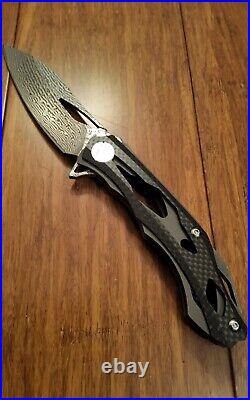 Custom Deception 2 Titanium Carbon Fiber Damascus S35VN Folding Knife