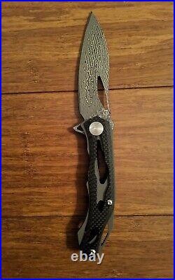 Custom Deception 2 Titanium Carbon Fiber Damascus S35VN Folding Knife