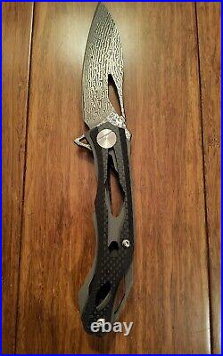 Custom Deception 2 Titanium Carbon Fiber Damascus S35VN Folding Knife