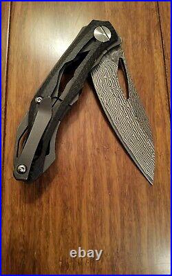 Custom Deception 2 Titanium Carbon Fiber Damascus S35VN Folding Knife
