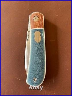 Custom Enrique Pena Zulu Front Flipper Knife in Blue Denim and Natural Micarta