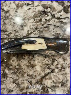 Custom Flipper Knife George Muller Damascus, bone, Carbon Fiber, Timascus