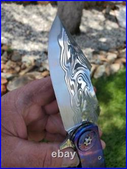 Custom Flipper Knife Timascus Damasteel Damacore Folding knife Thrasher Knives