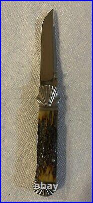Custom Folder Knife, Ken Steigerwalt, Stag Handle, S. S. Blade, Silver N. Bolsters