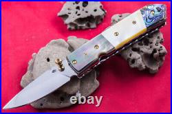 Custom Folding Handmade Knife 440c Black Yellow Abalone 24k Gold Screw Citrin