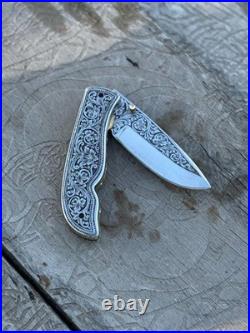 Custom Hand Engraved D2 Steel blade Folding & Pocket Knife With Leather Sheath