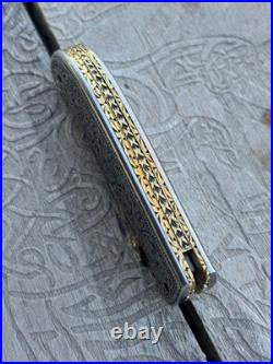Custom Hand Engraved D2 Steel blade Folding & Pocket Knife With Leather Sheath